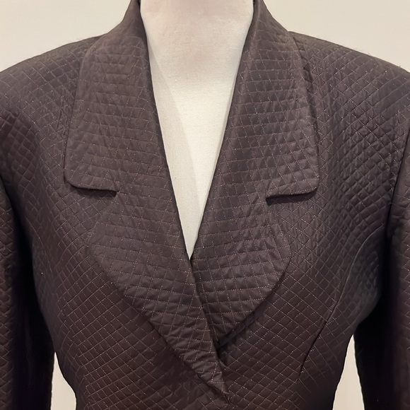 Pamela Dennis Quilted Silk Blazer Chocolate Brown Beaded Buttons Size 6 USA - Picture 2 of 14